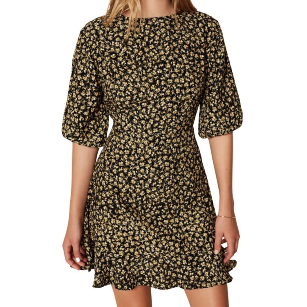 Faithfull The Brand Estelle Mini Dress Salma Floral Print Yellow Size 2 Women's